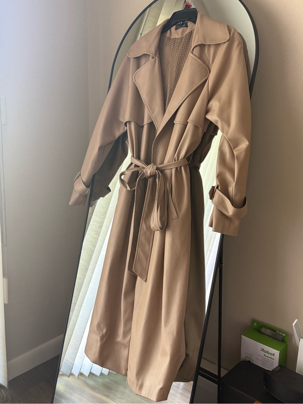 Faux Leather Trench Coat Size S-M European Style Quiet Luxury